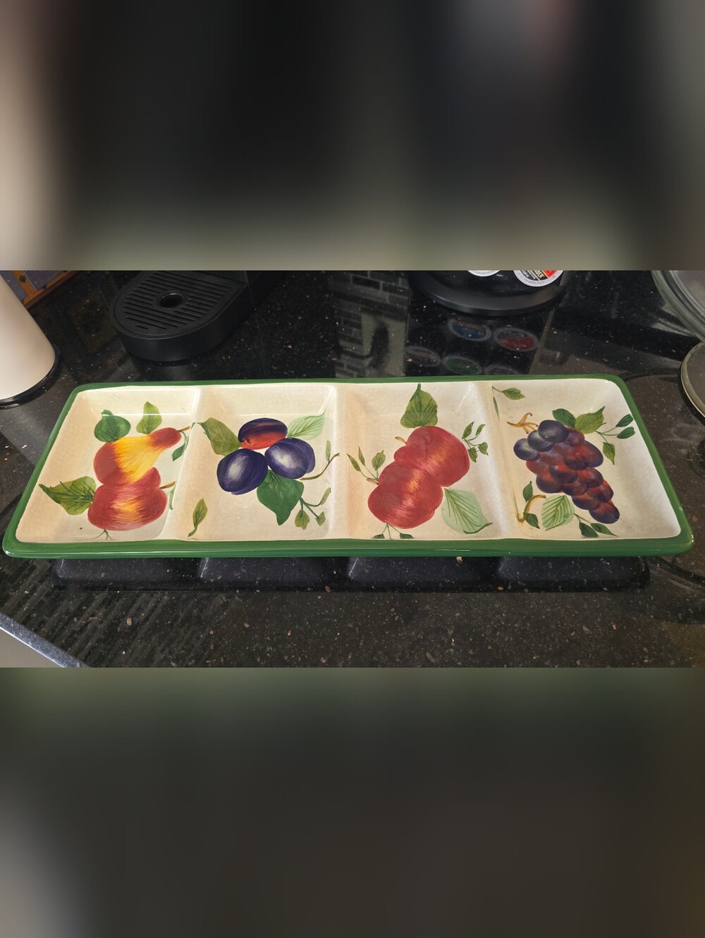 Hand-Painted Fruit Ceramic Serving Tray - Green Rim